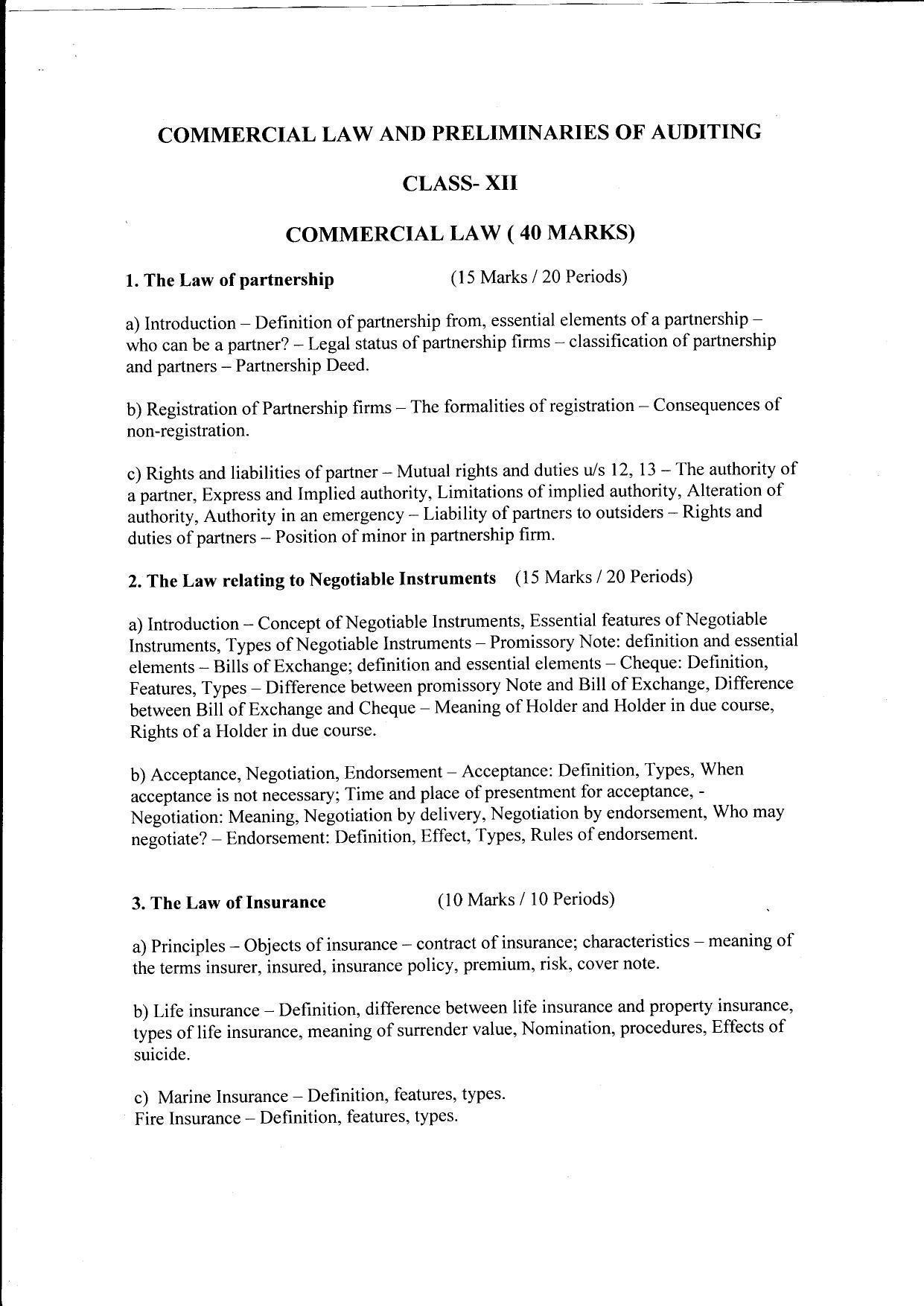 WBCHSE Syllabus PDF for Commercial Law & Preliminaries of Auditing - Page 3