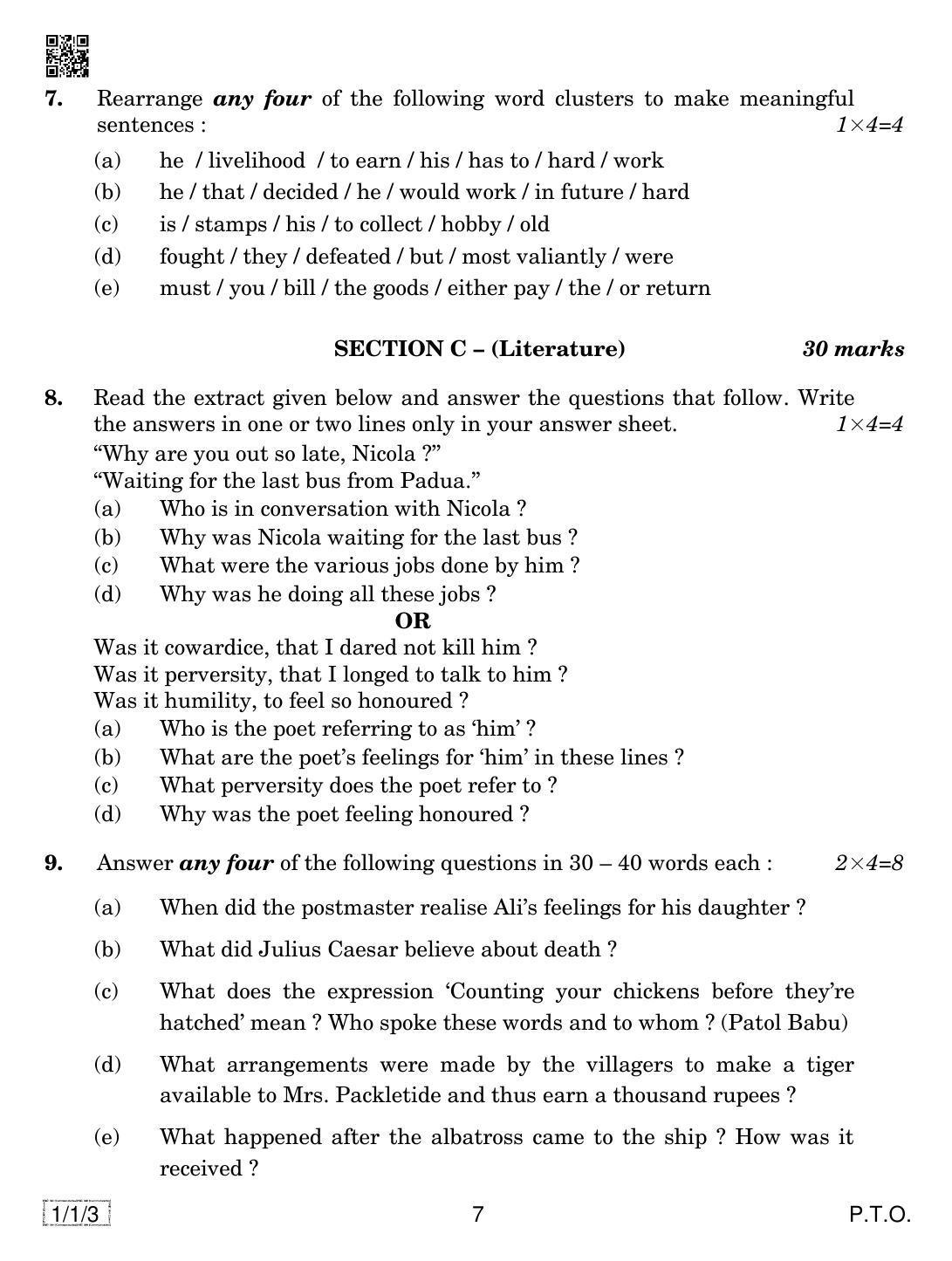 CBSE Class 10 1-1-3 ENGLISH COMM. 2019 Compartment Question Paper - Page 7