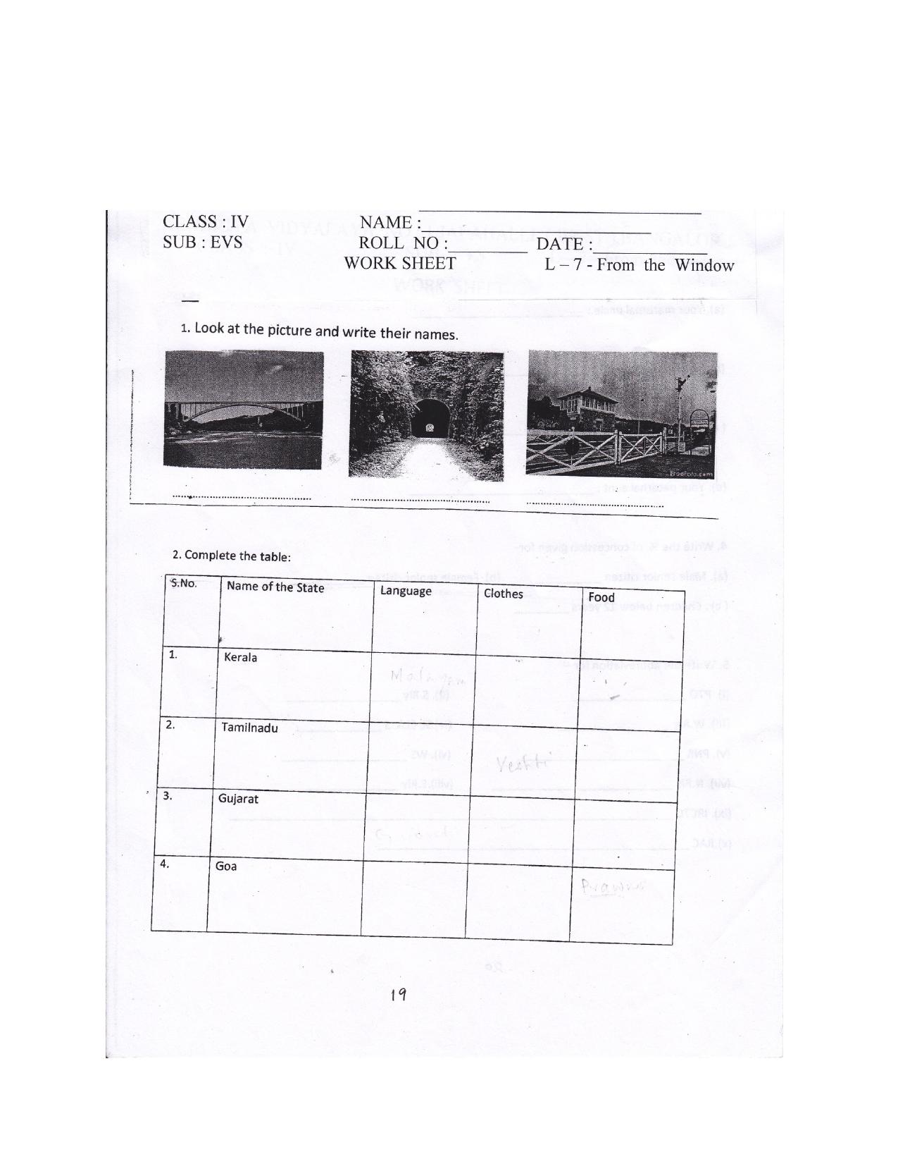 Worksheet for Class 4 Environmental Studies From The Window Assignment I - Page 1