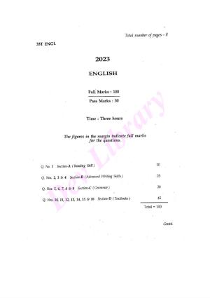 Assam HS 2nd Year English 2023 Question Paper