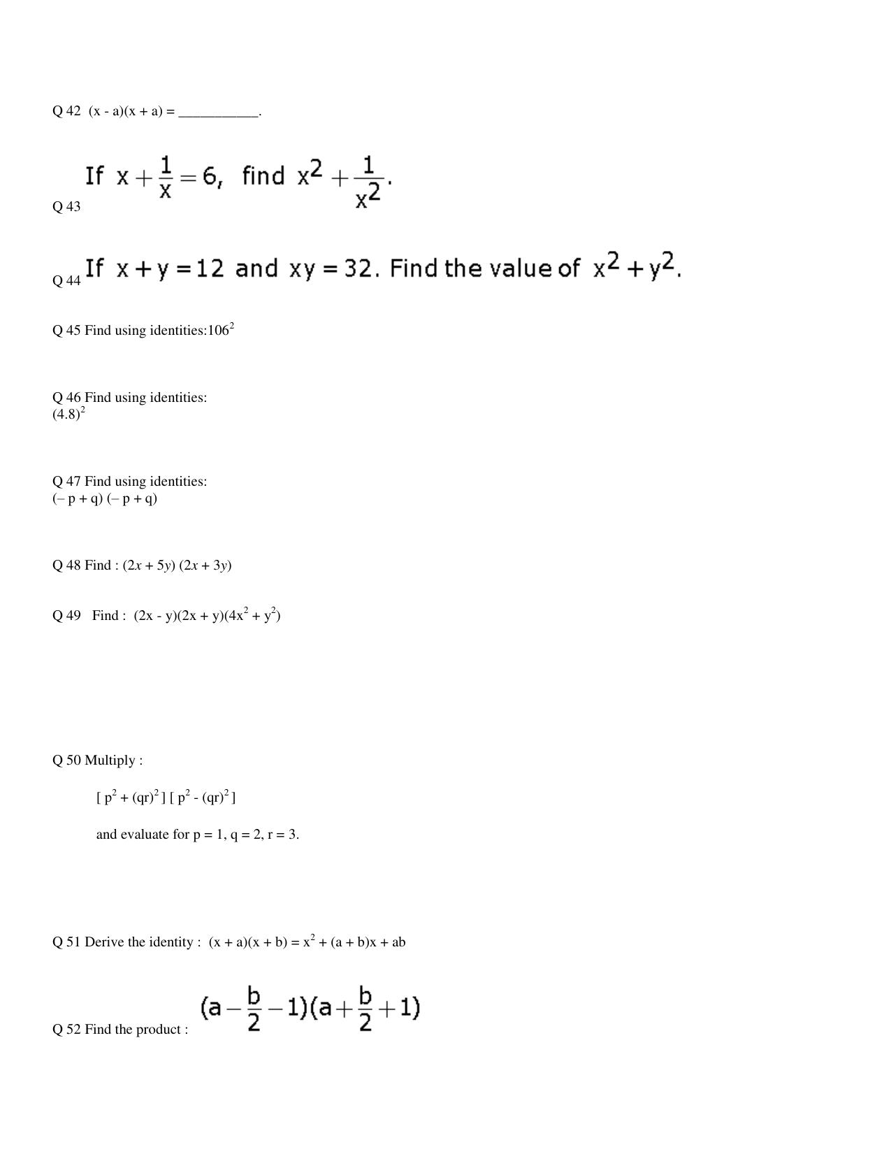 CBSE Worksheets for Class 8 Mathematics Algebraic Expressions and Identities Assignment - Page 6