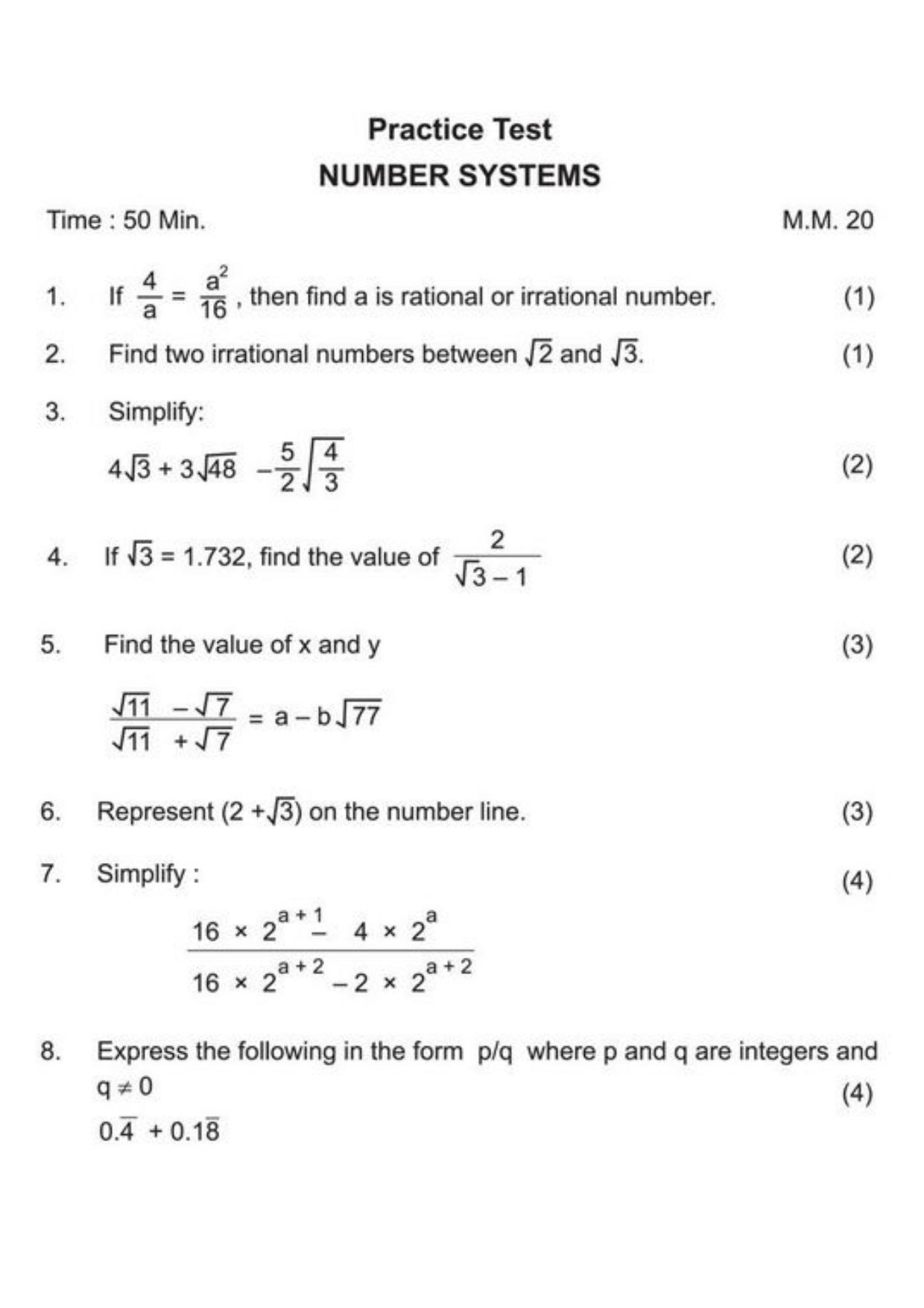 Class 9 Notes, Question & Practice Paper - Mathematics (Topic 1 : Number System) - Page 15