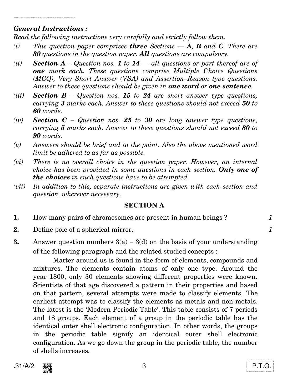CBSE Class 10 31-C-2 - Science 2020 Compartment Question Paper - Page 3