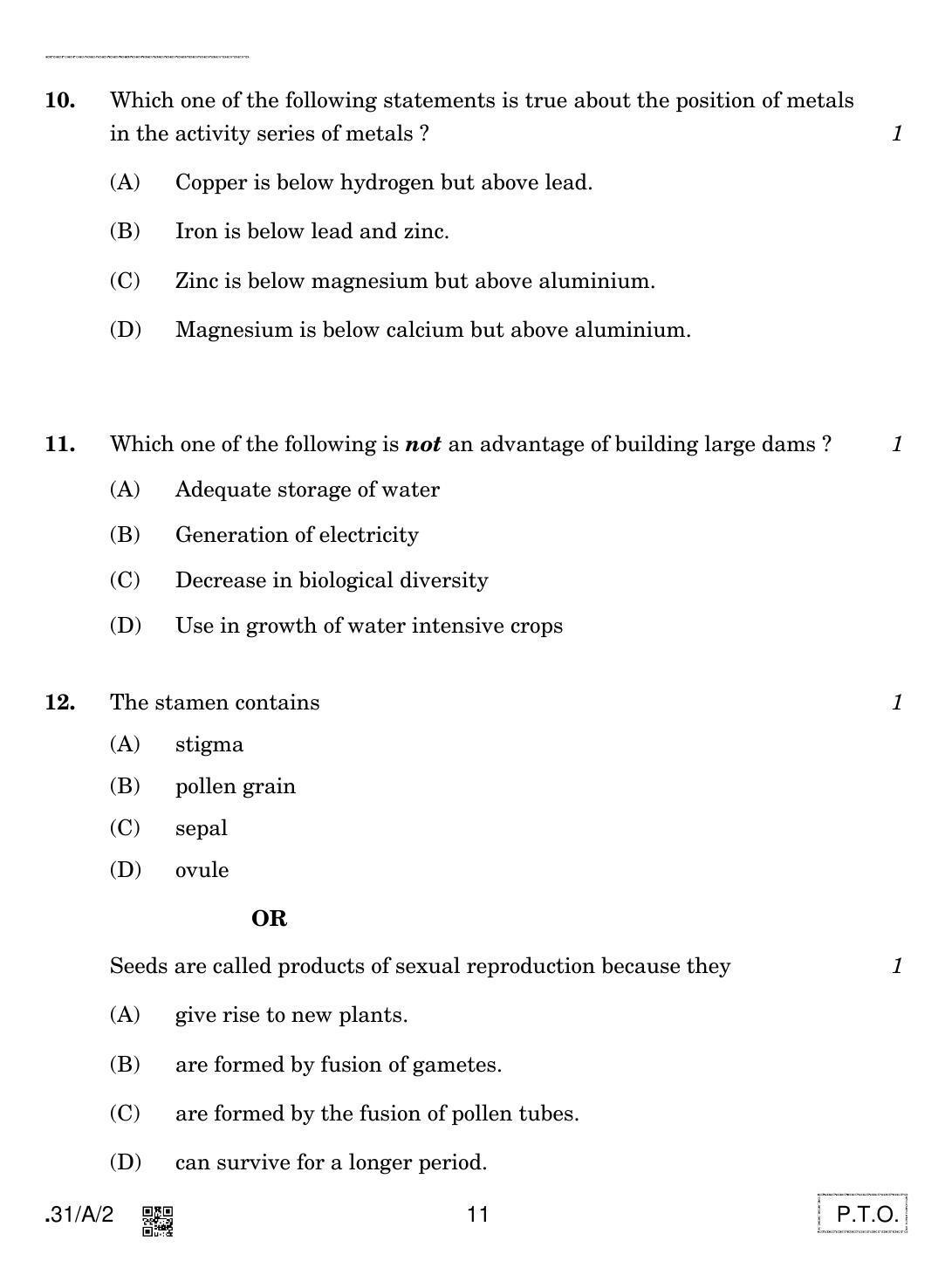 CBSE Class 10 31-C-2 - Science 2020 Compartment Question Paper - Page 11