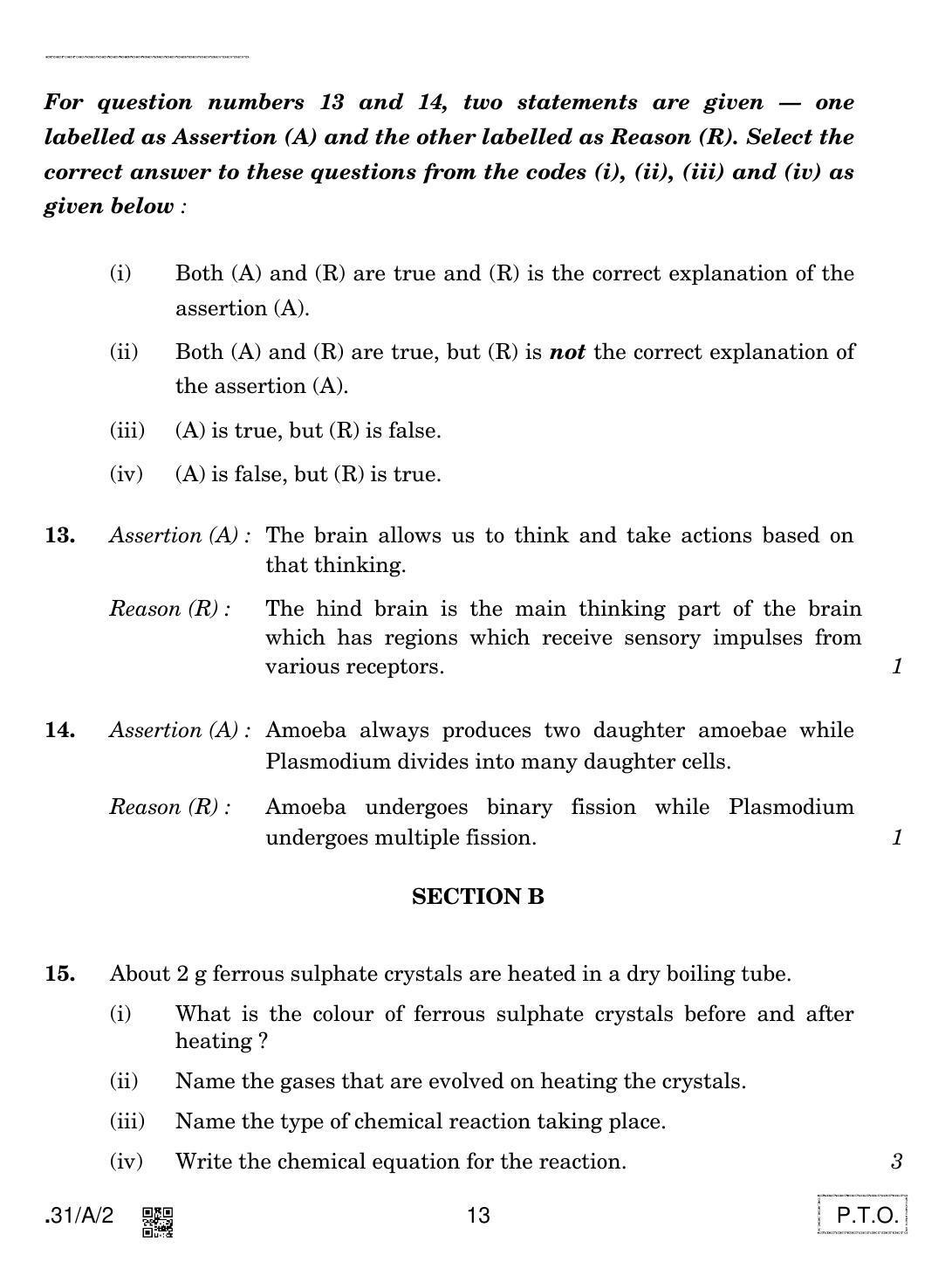 CBSE Class 10 31-C-2 - Science 2020 Compartment Question Paper - Page 13