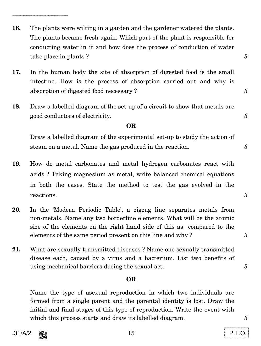 CBSE Class 10 31-C-2 - Science 2020 Compartment Question Paper - Page 15
