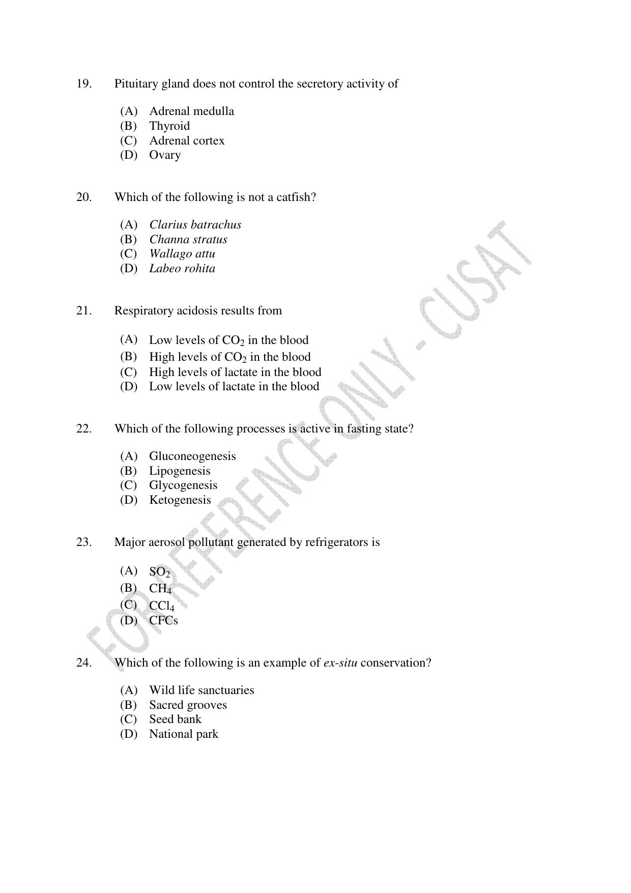 CUSAT CAT 2023 Zoology Final Question Paper - Page 4