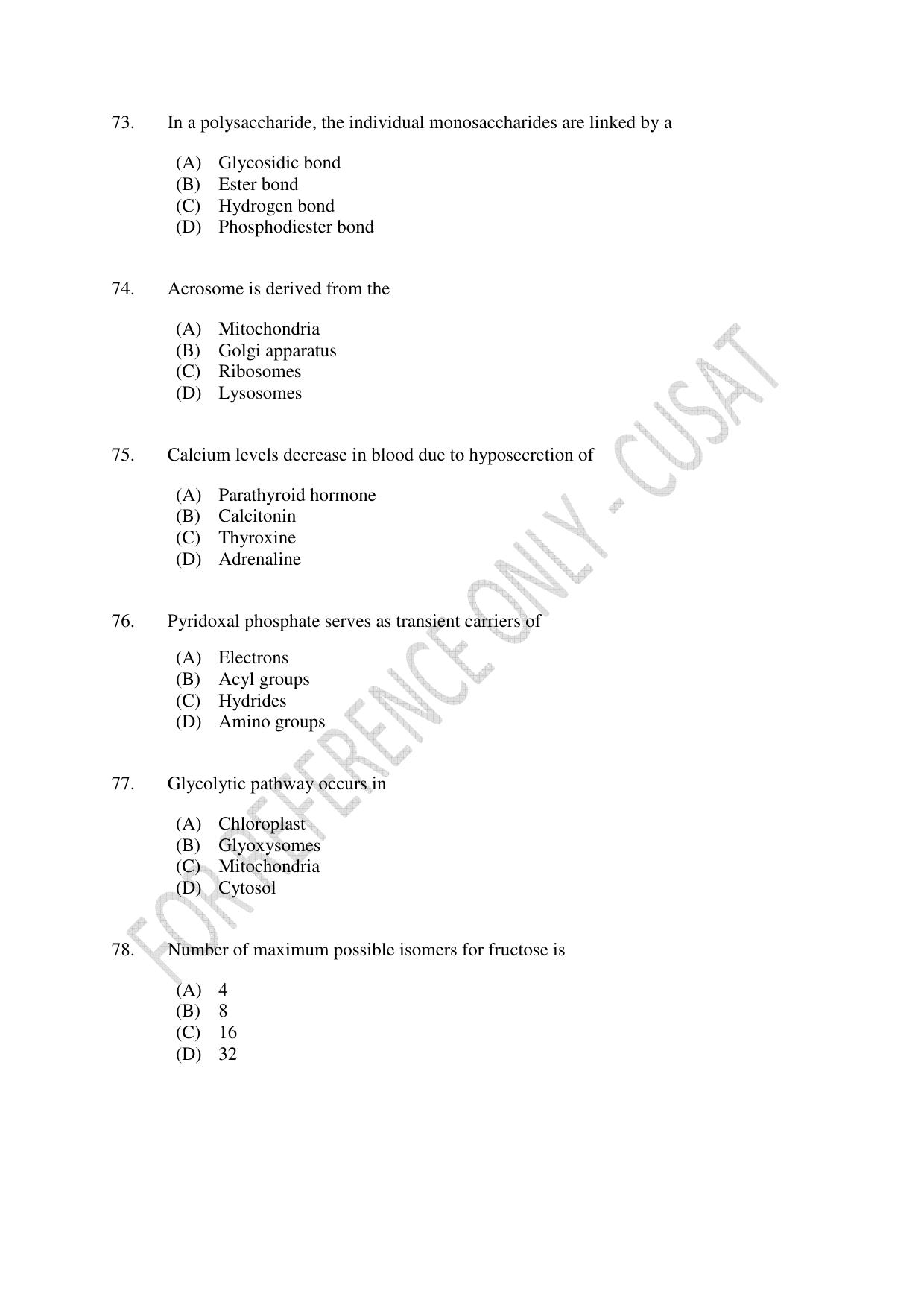 CUSAT CAT 2023 Zoology Final Question Paper - Page 13