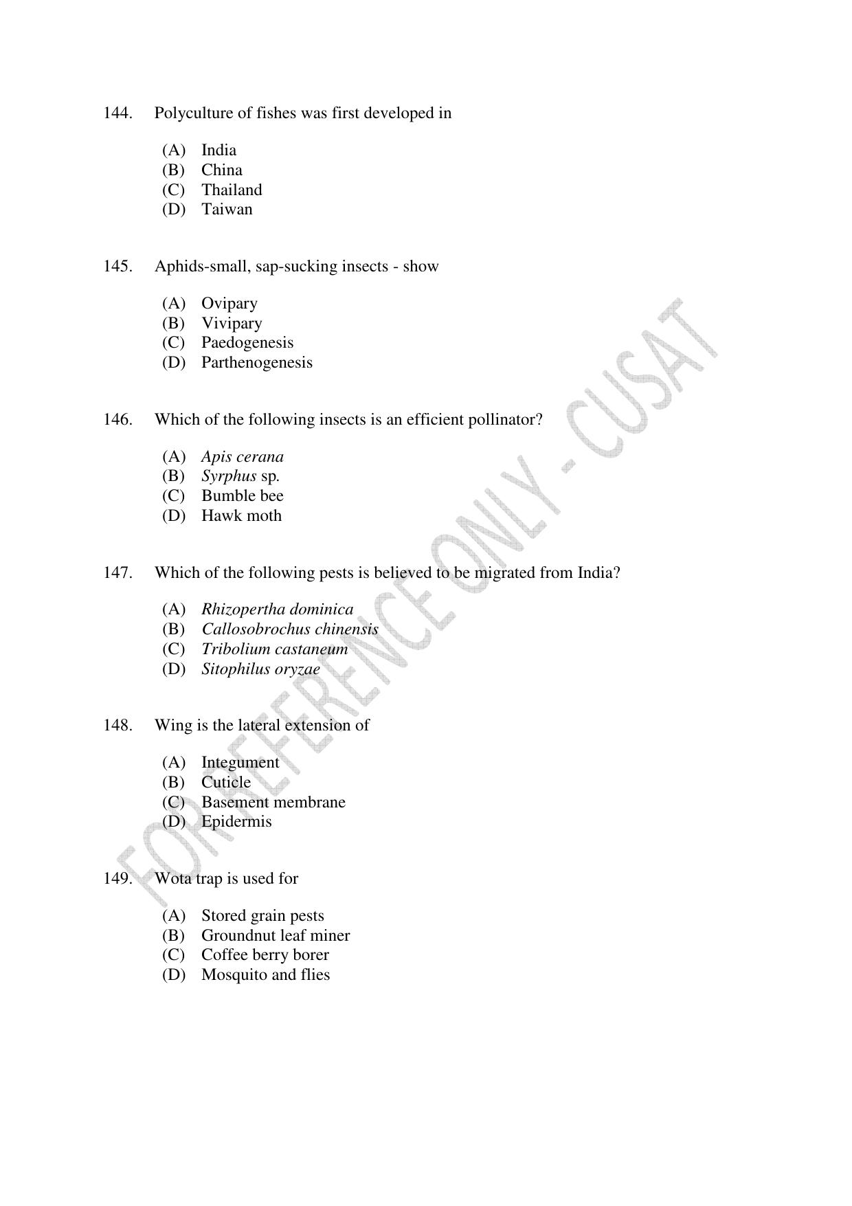 CUSAT CAT 2023 Zoology Final Question Paper - Page 25