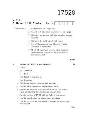 MSBTE Summer Question Paper 2019 - Measurement & Control