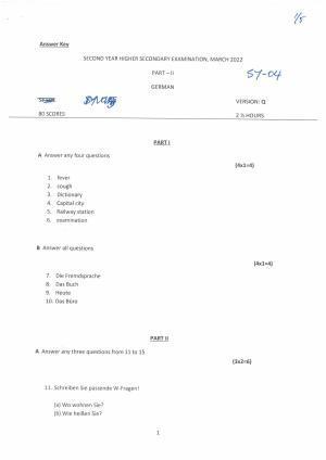 Kerala Plus Two (Class 12th) Answer Key 2022 - German