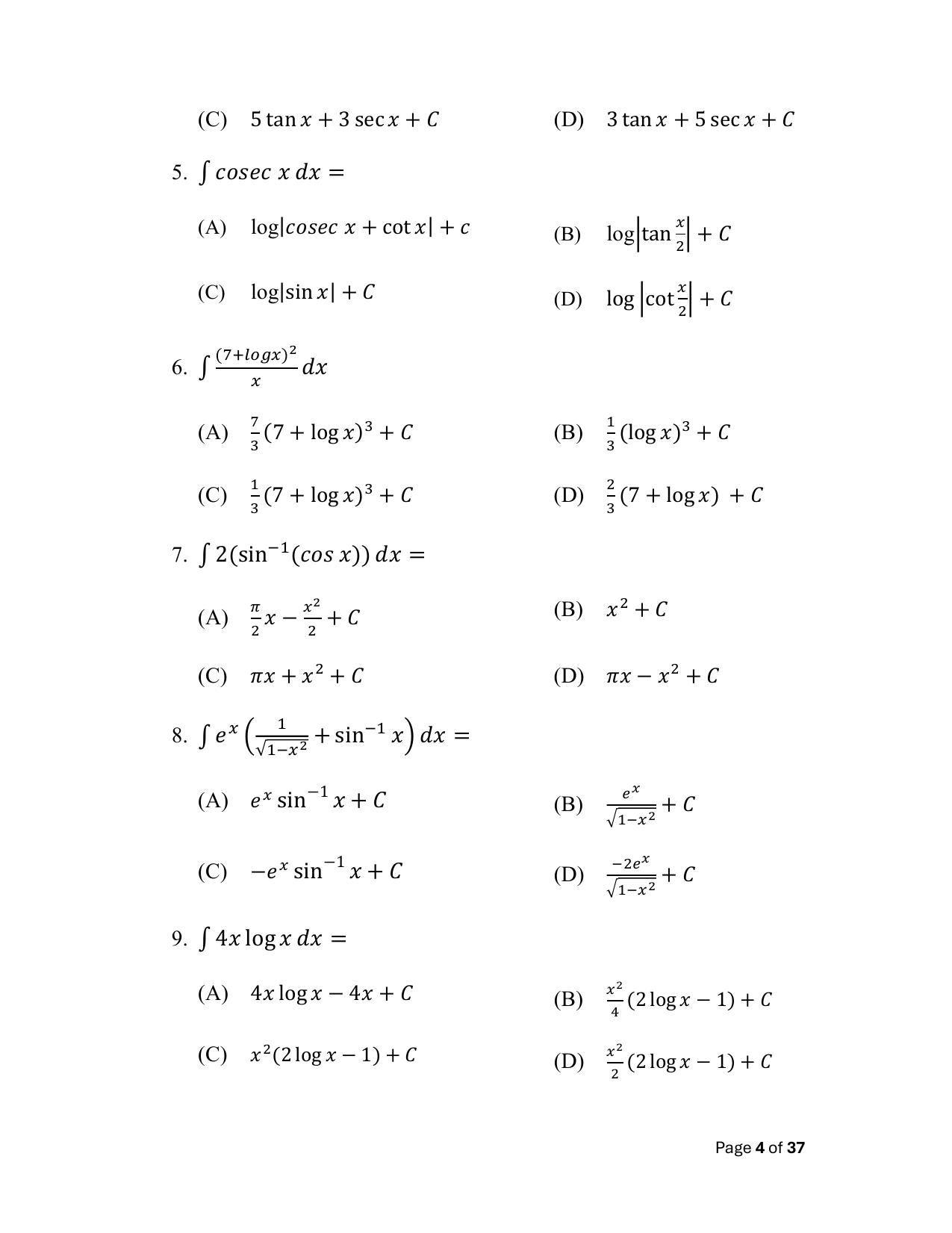 Bihar Board (BSEB) Class XII: 121/327- MATHEMATICS 2025 Model Question Paper - Page 4