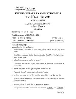 Bihar Board (BSEB) Class XII: 121/327- MATHEMATICS 2025 Model Question Paper