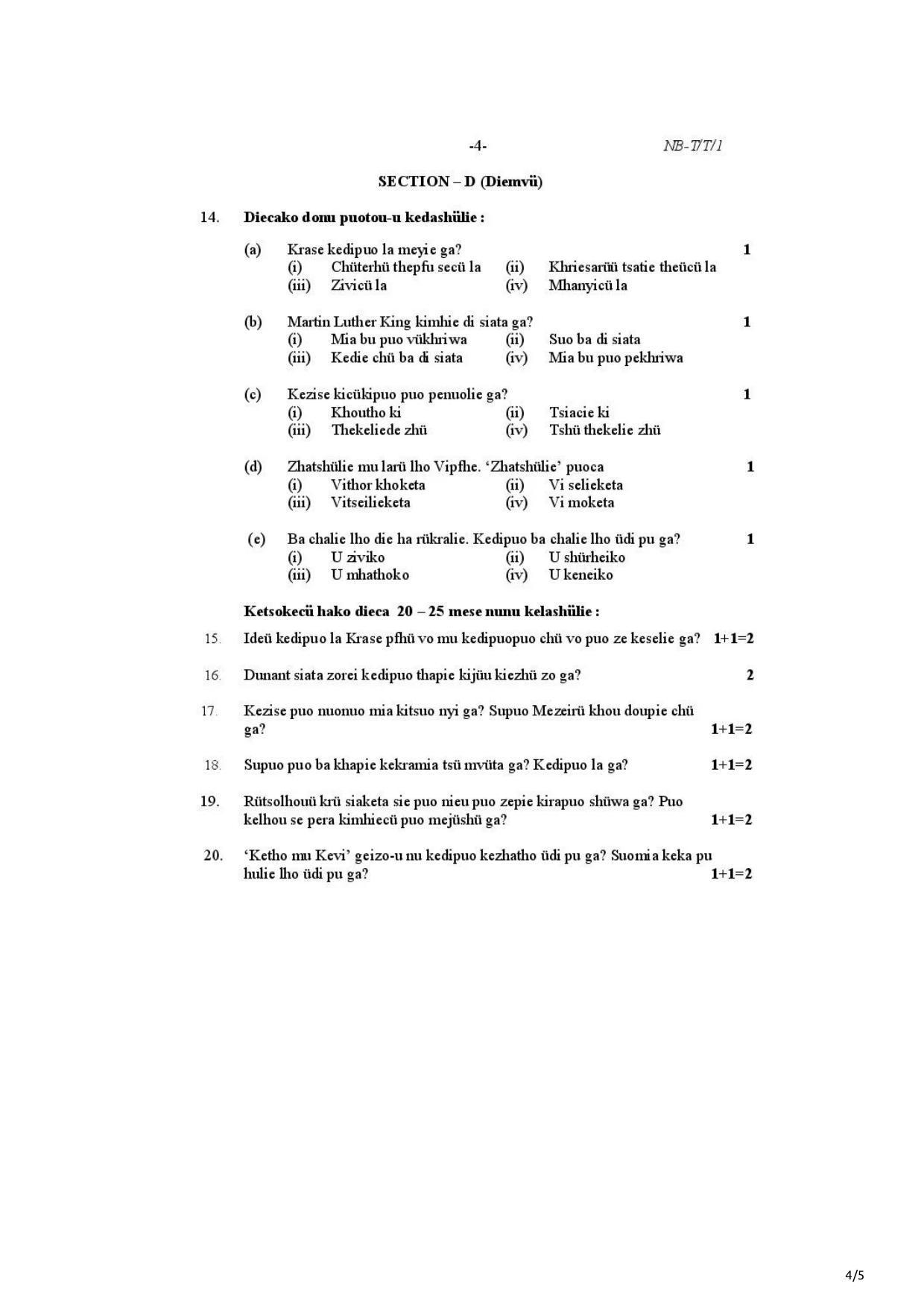 Nagaland Board Class 10 Tenyidie 2021 Question Paper - Page 4