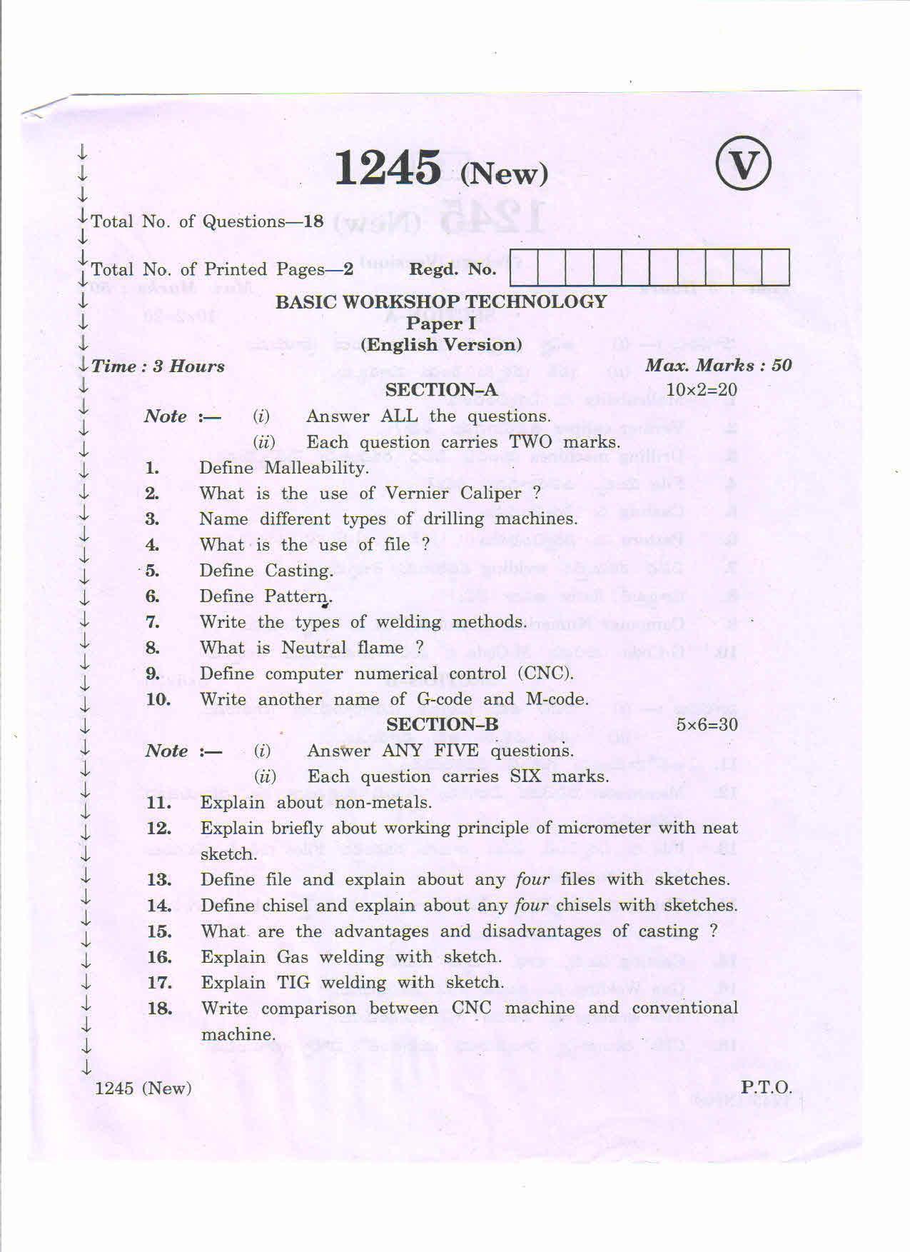 AP Inter 2nd Year Vocational Question Paper March - 2020  - Basi Workshop Technology - I - Page 1
