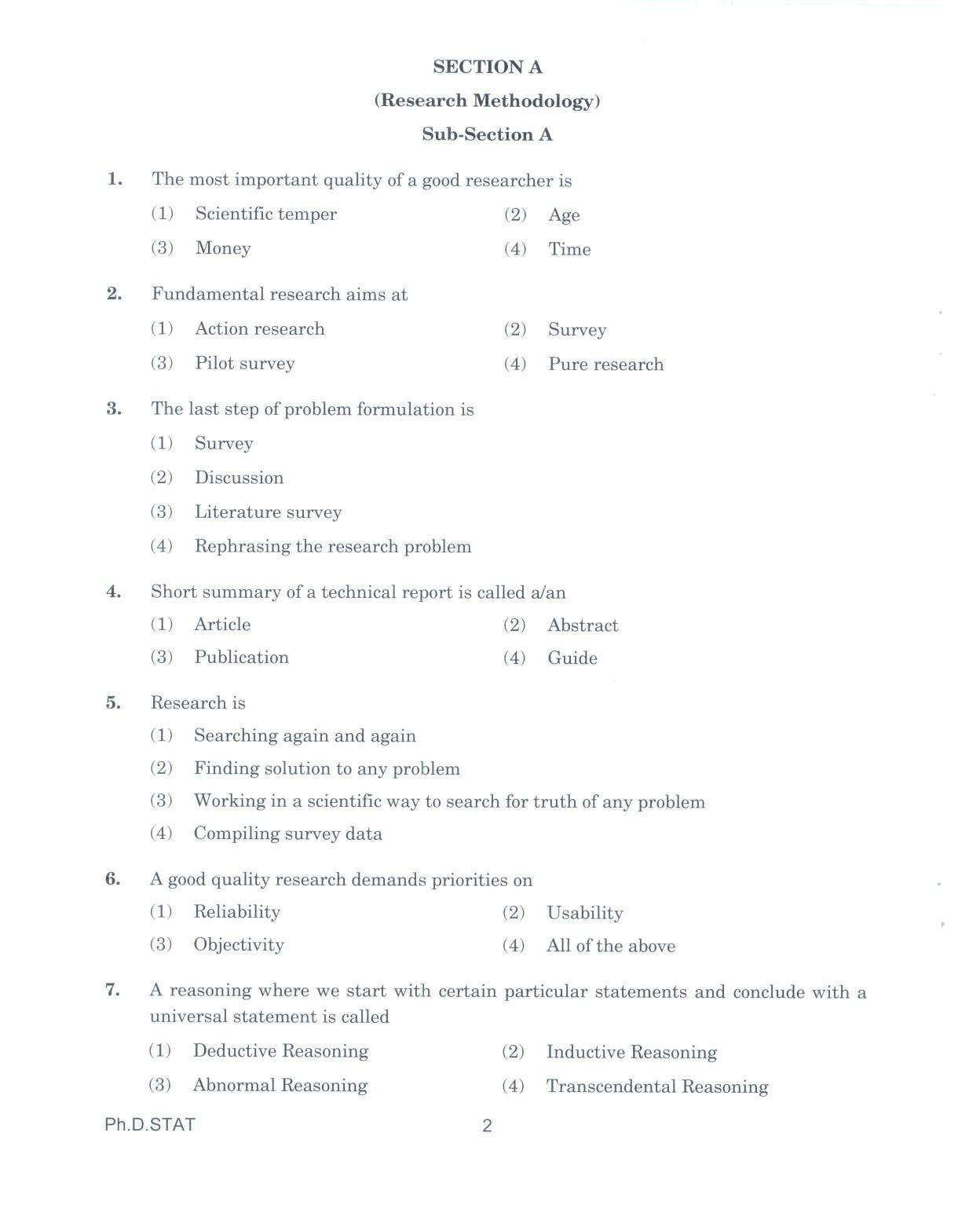 IGNOU PhD Entrance Test Ph.D. IN STATISTICS 2017 Question Paper - Page 2