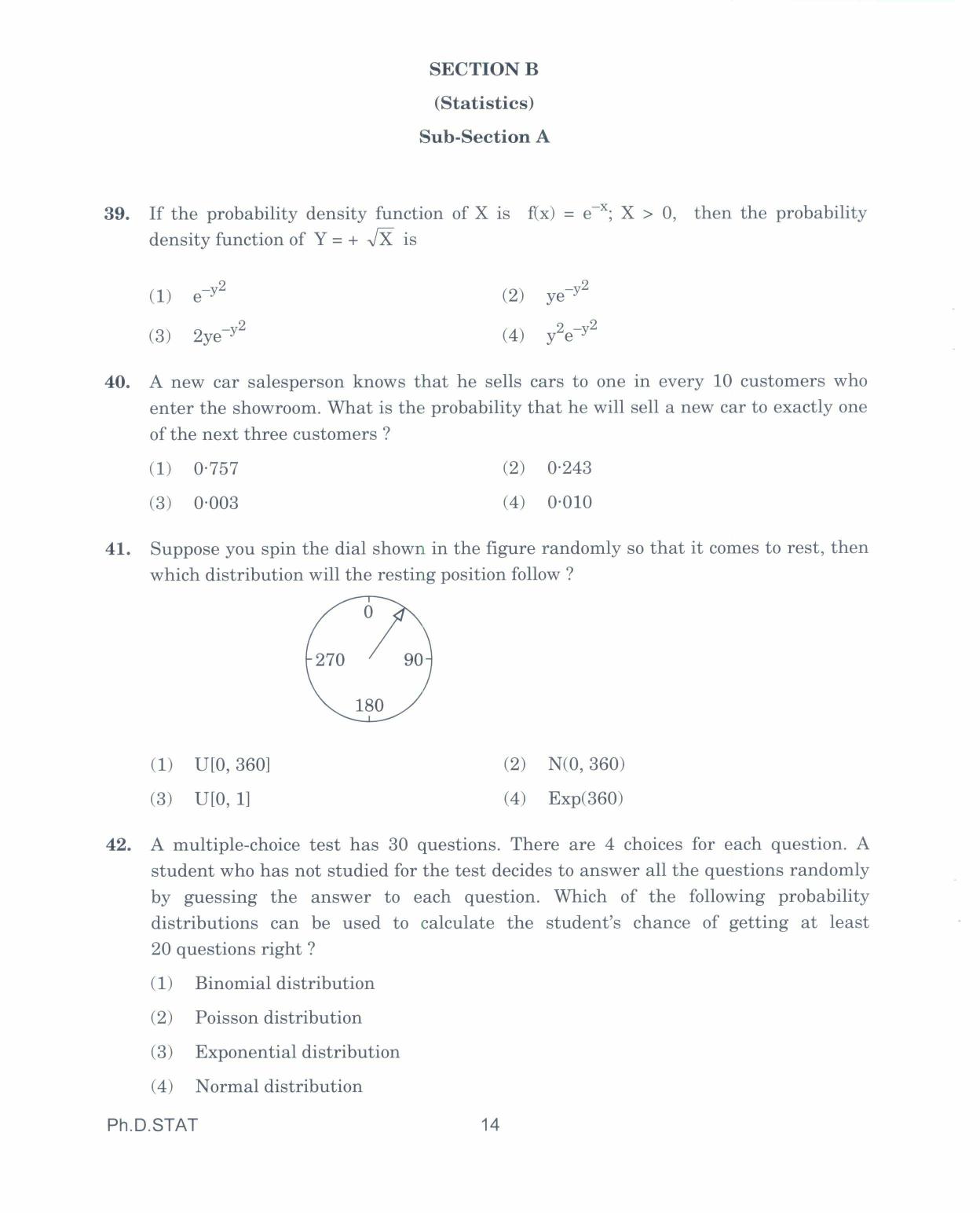IGNOU PhD Entrance Test Ph.D. IN STATISTICS 2017 Question Paper - Page 14
