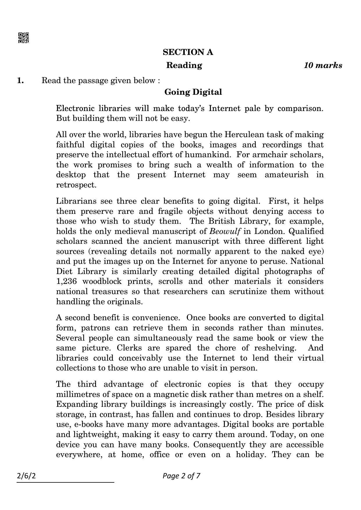 CBSE Class 10 2-6-2_English Language And Literature 2022 Compartment Question Paper - Page 2