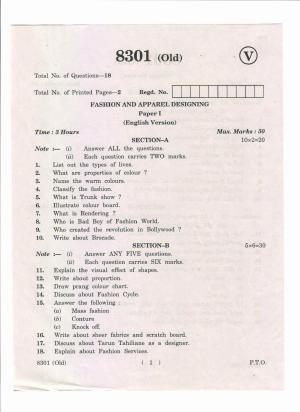 AP Inter 1st Year Fashion and Apparel Designing-I (Old) March-2019-Vocational Question Paper