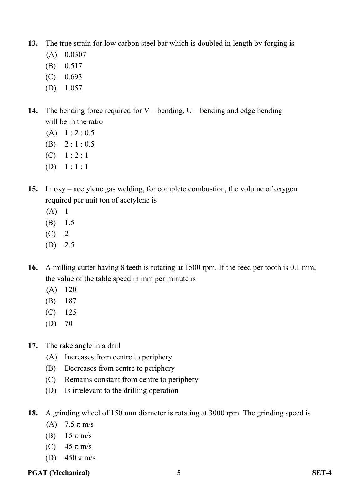 OJEE PGAT 2013 Mechanical Set 4 Question Paper - Page 4