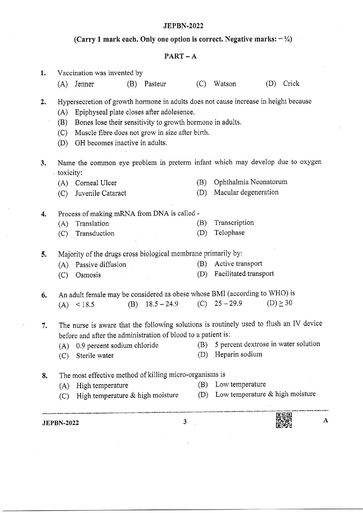 WBJEE JEPBN 2022 Question Paper - Page 3