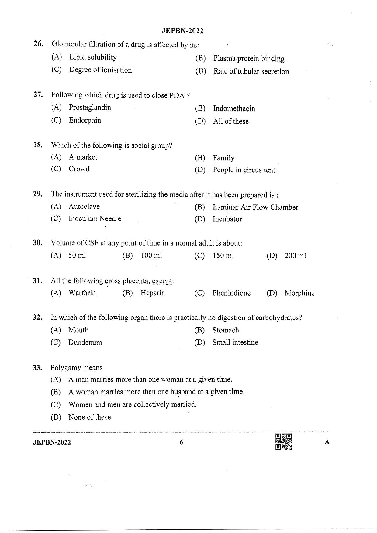 WBJEE JEPBN 2022 Question Paper - Page 6