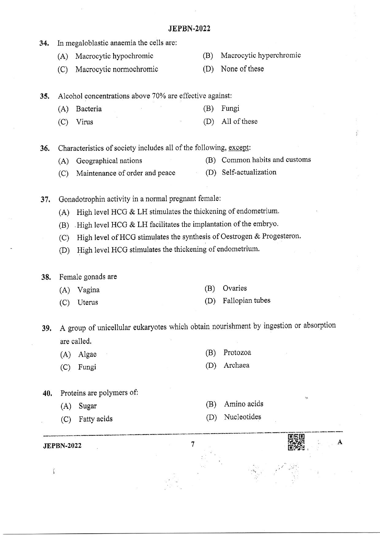 WBJEE JEPBN 2022 Question Paper - Page 7
