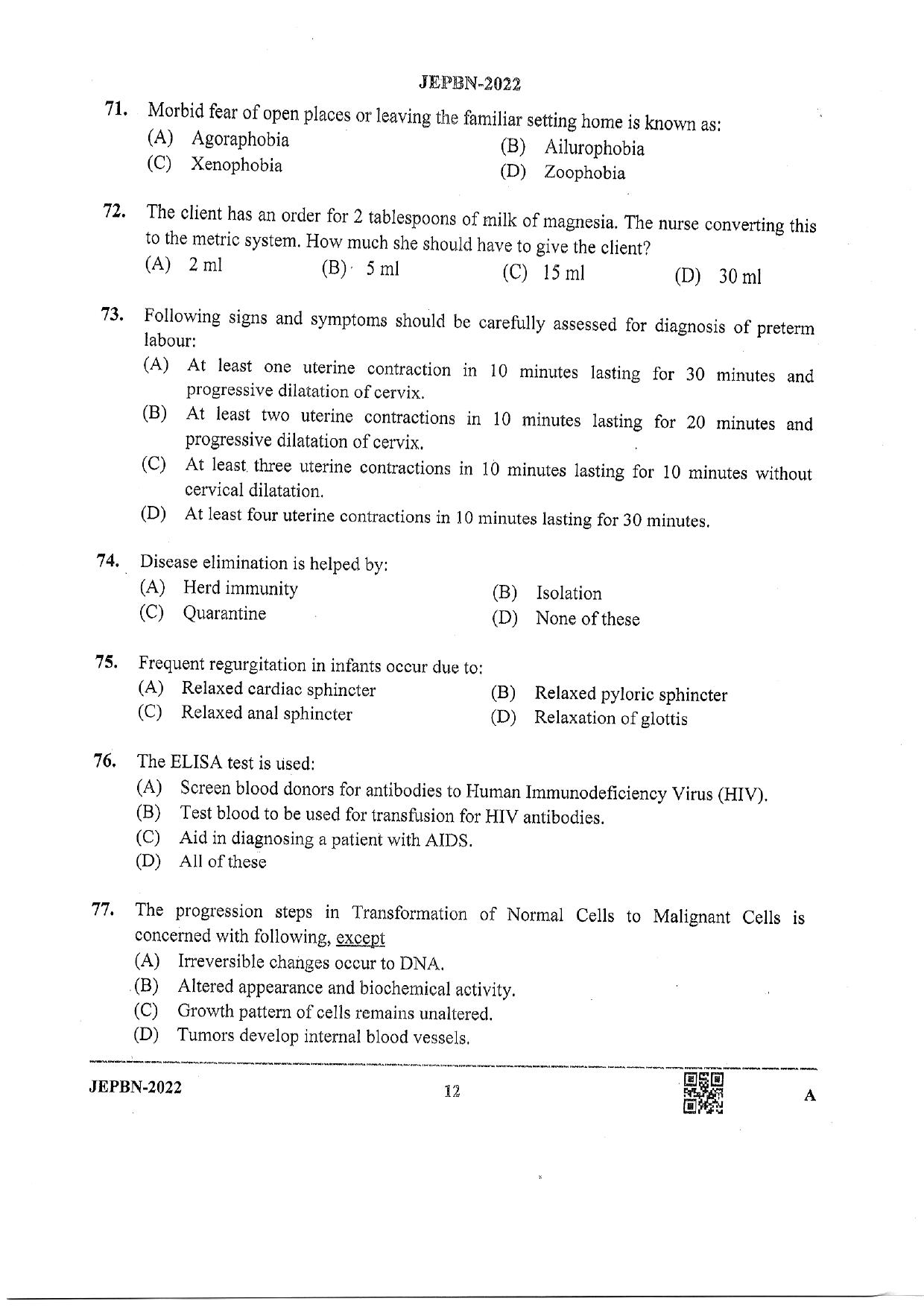 WBJEE JEPBN 2022 Question Paper - Page 12