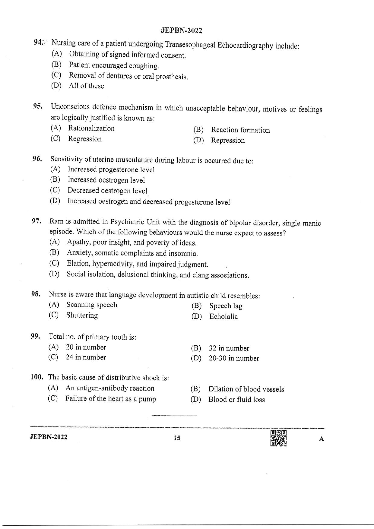 WBJEE JEPBN 2022 Question Paper - Page 15