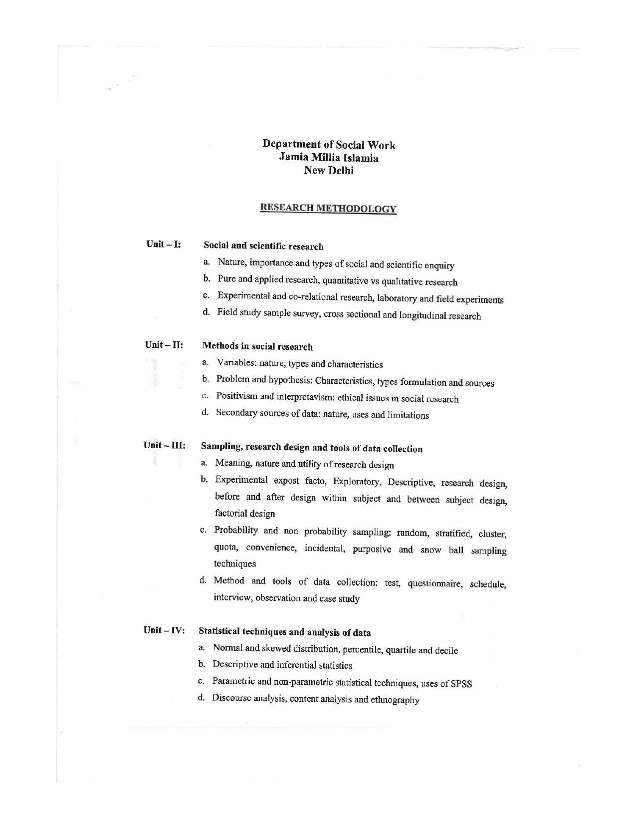 JMI Entrance Exam FACULTY OF SOCIAL SCIENCES Syllabus - Page 1