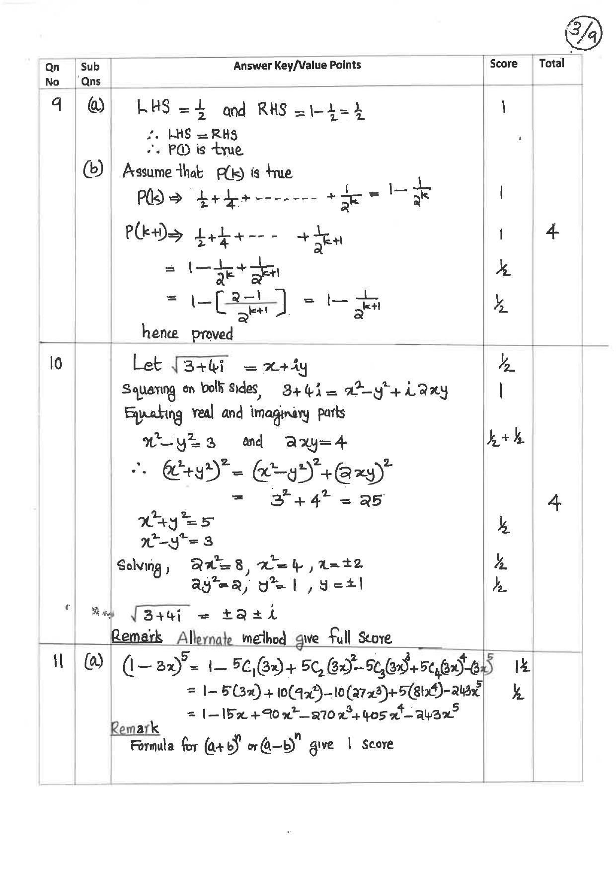 Kerala Plus One 2019 MATHS (COMMERCE) Answer Key - Page 3