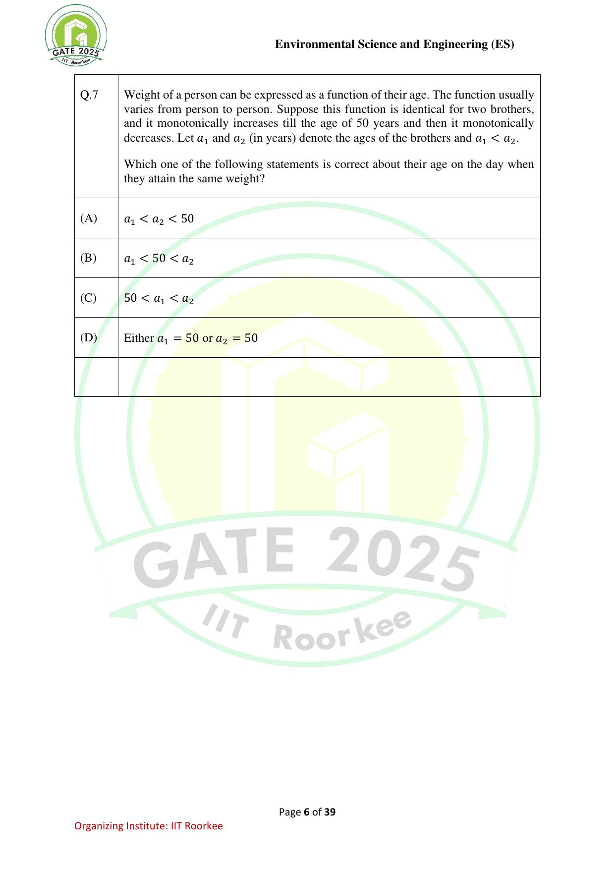 GATE 2025 Environmental Science & Engineering (ES) Question Paper - Page 6