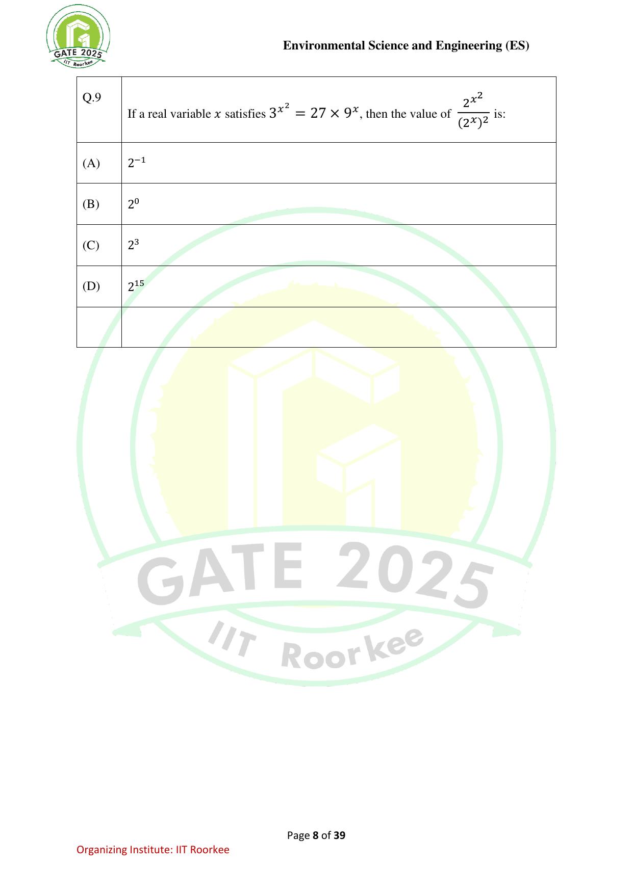 GATE 2025 Environmental Science & Engineering (ES) Question Paper - Page 8