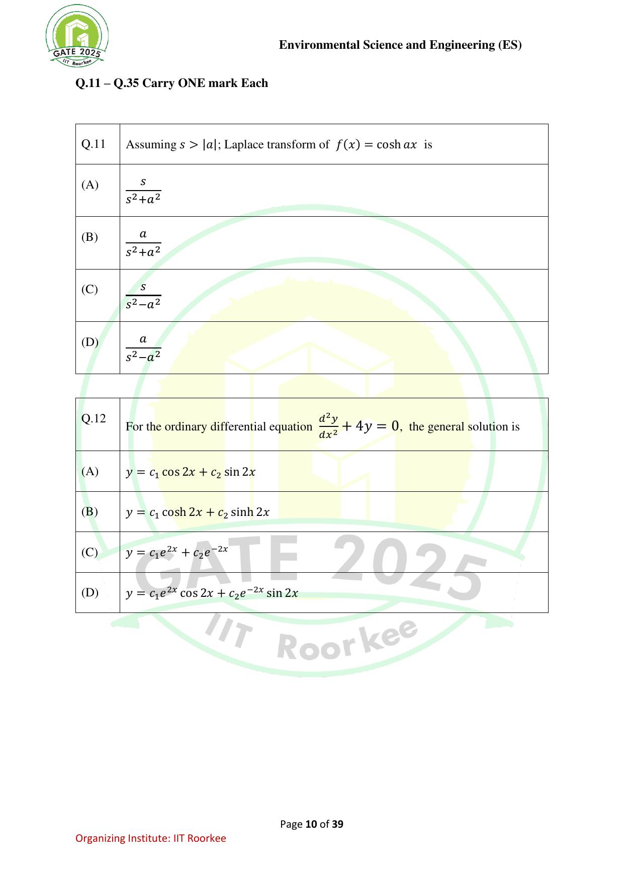 GATE 2025 Environmental Science & Engineering (ES) Question Paper - Page 10
