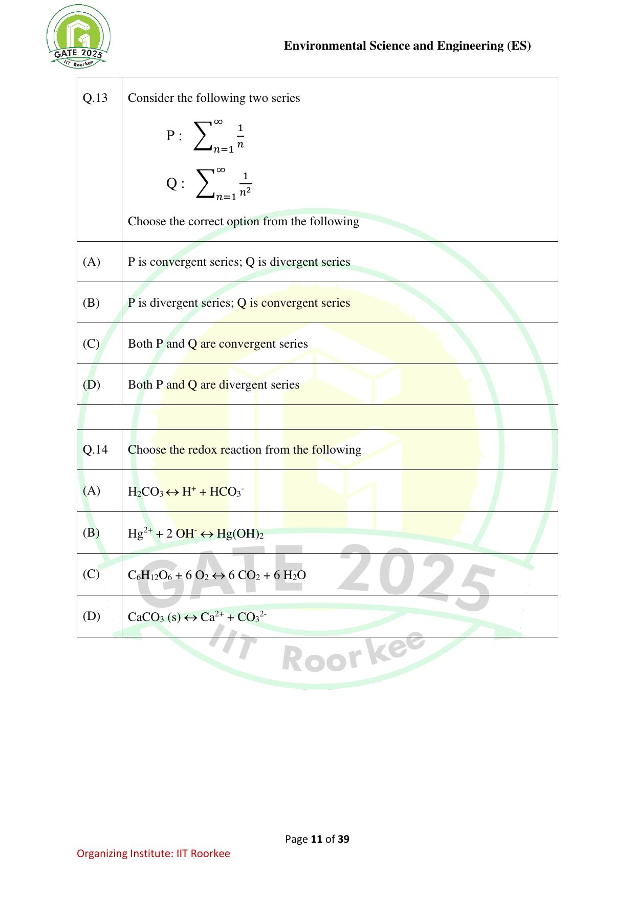GATE 2025 Environmental Science & Engineering (ES) Question Paper - Page 11