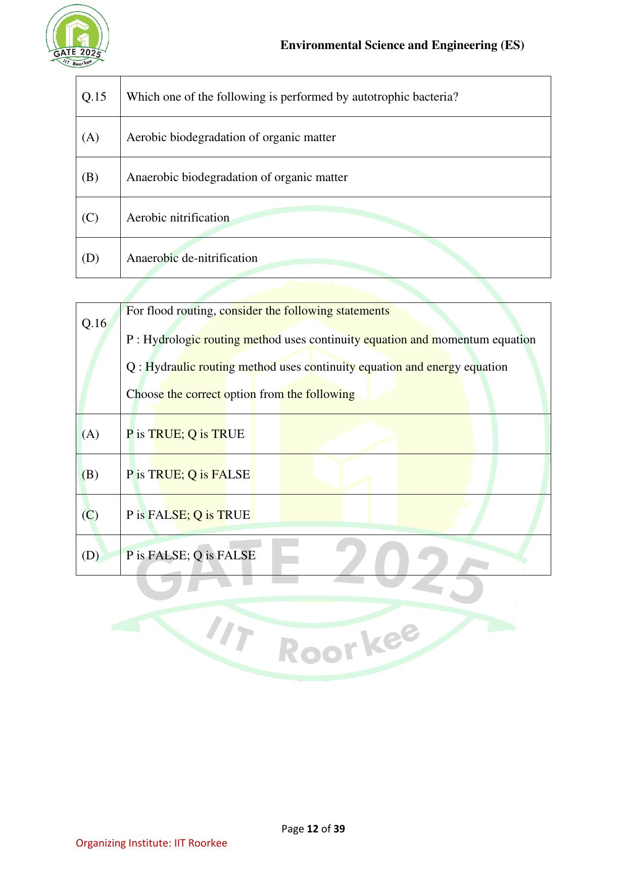 GATE 2025 Environmental Science & Engineering (ES) Question Paper - Page 12