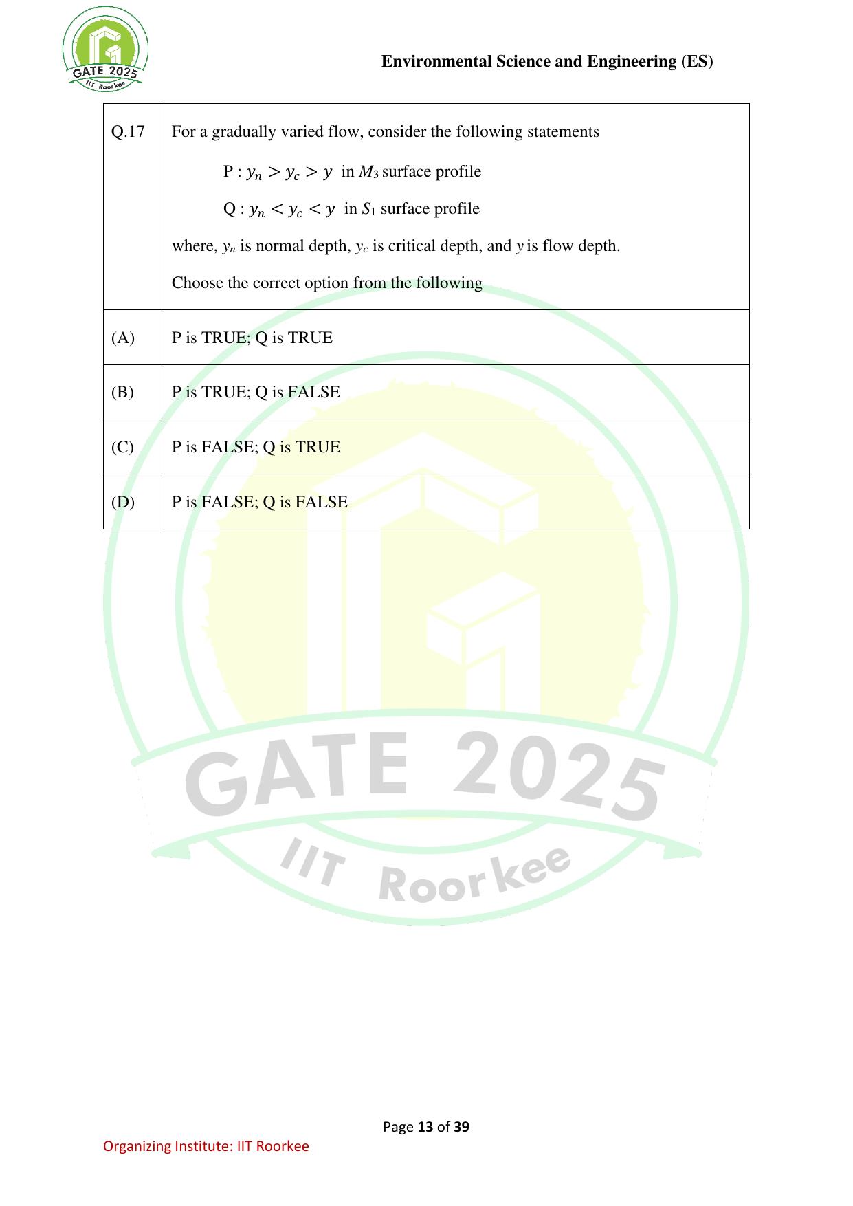 GATE 2025 Environmental Science & Engineering (ES) Question Paper - Page 13
