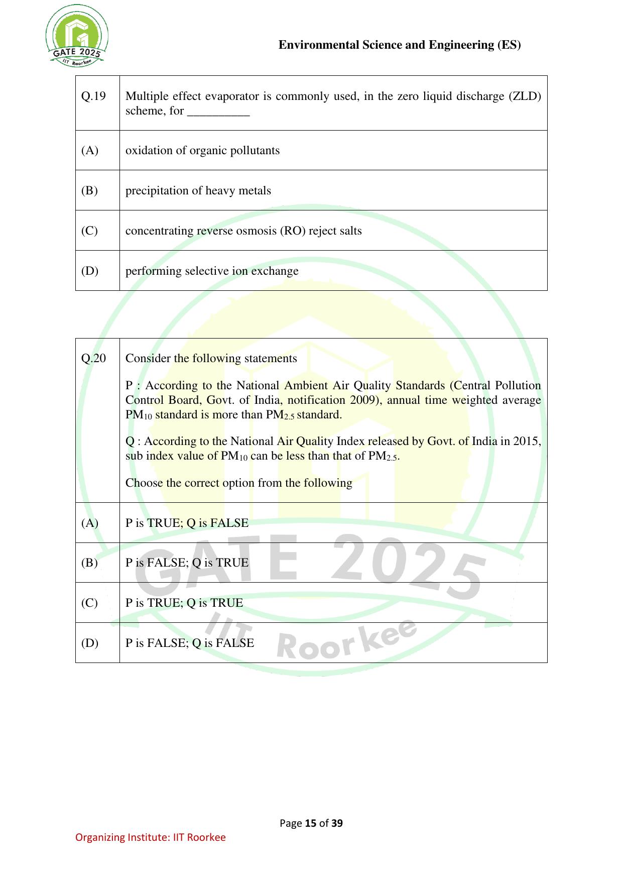 GATE 2025 Environmental Science & Engineering (ES) Question Paper - Page 15