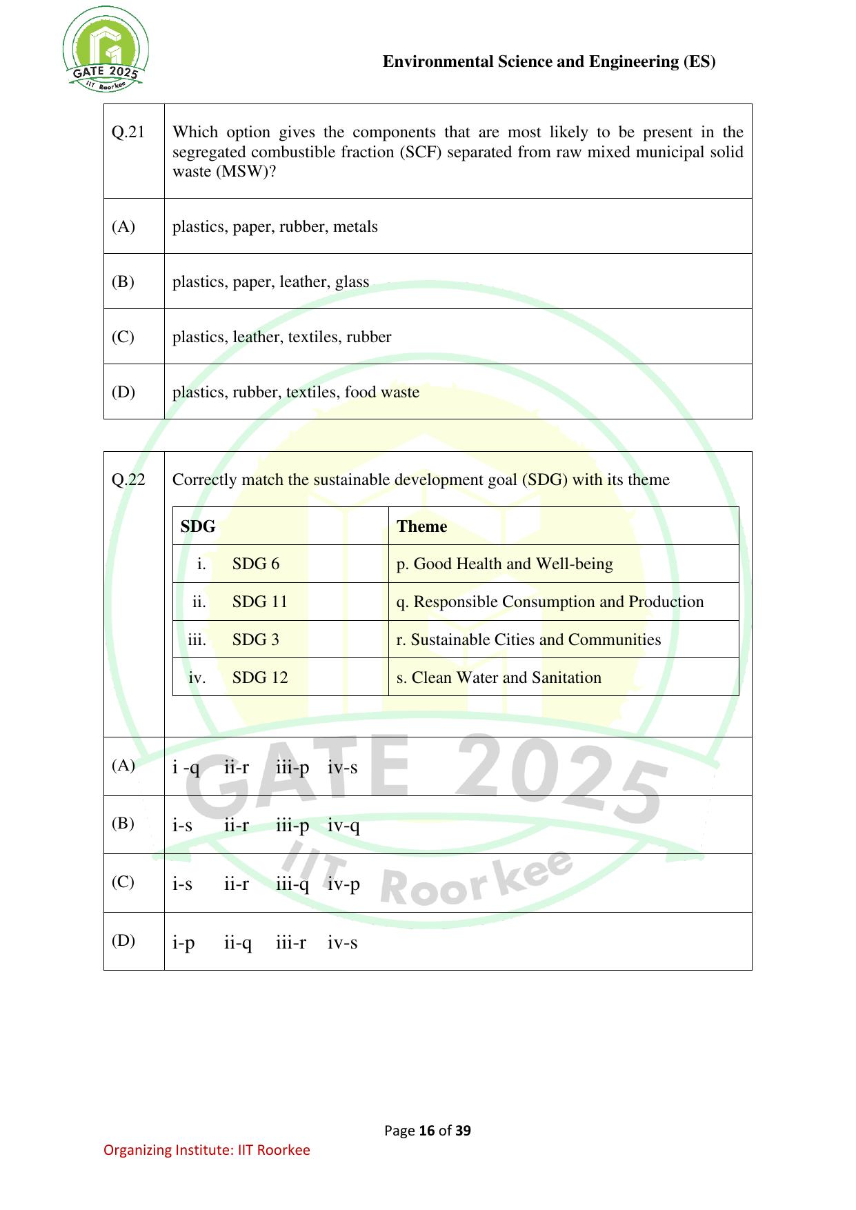 GATE 2025 Environmental Science & Engineering (ES) Question Paper - Page 16