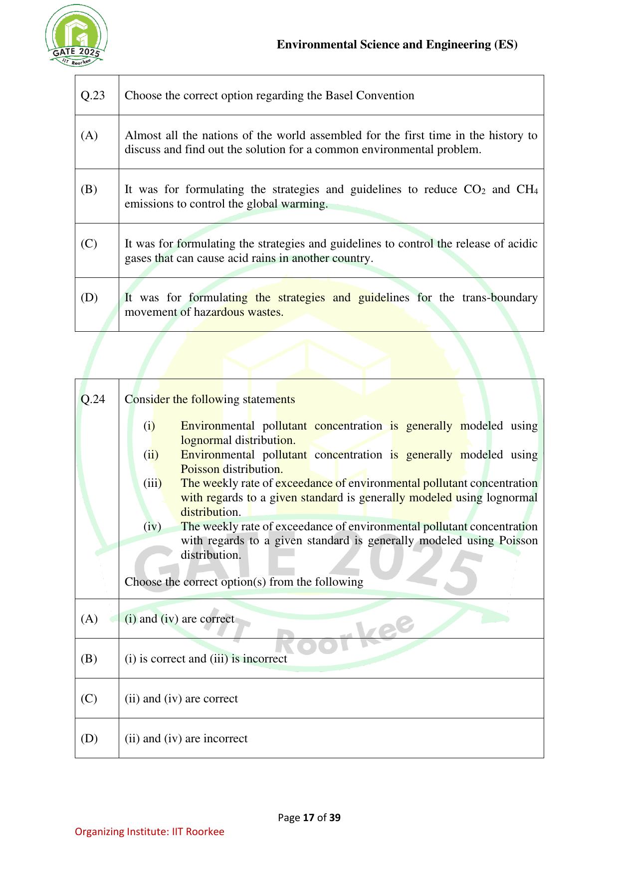 GATE 2025 Environmental Science & Engineering (ES) Question Paper - Page 17