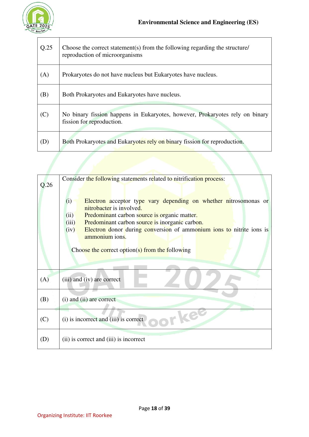 GATE 2025 Environmental Science & Engineering (ES) Question Paper - Page 18