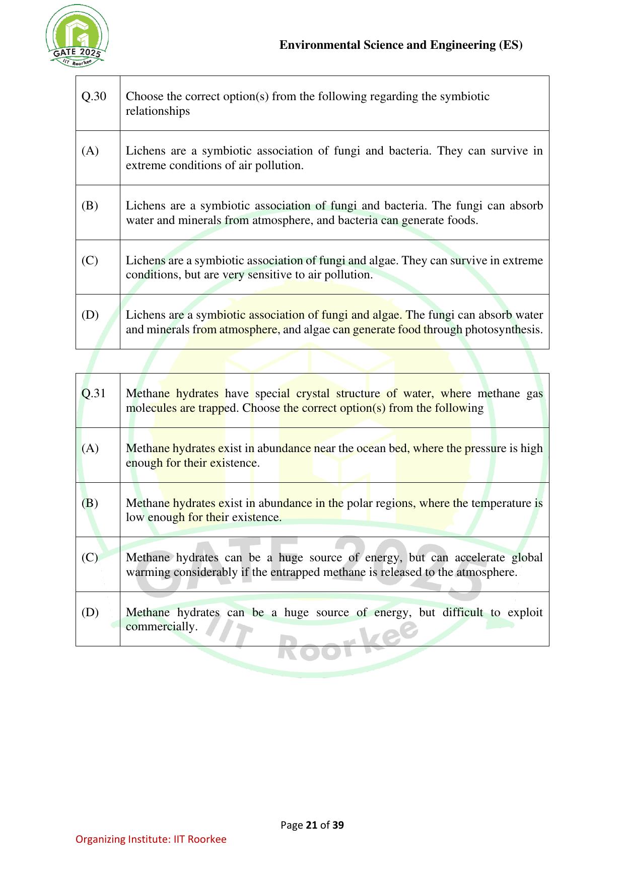 GATE 2025 Environmental Science & Engineering (ES) Question Paper - Page 21