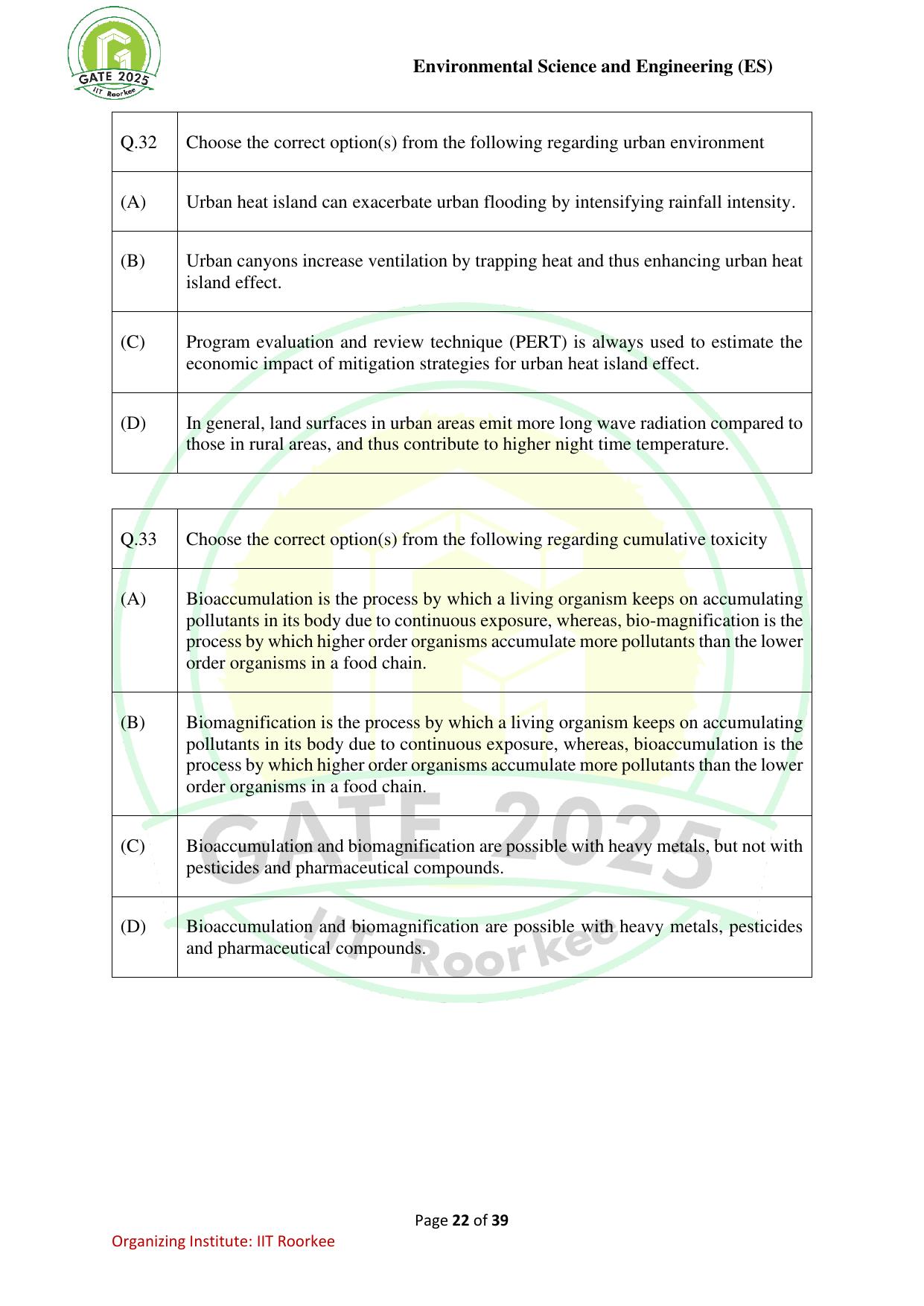 GATE 2025 Environmental Science & Engineering (ES) Question Paper - Page 22