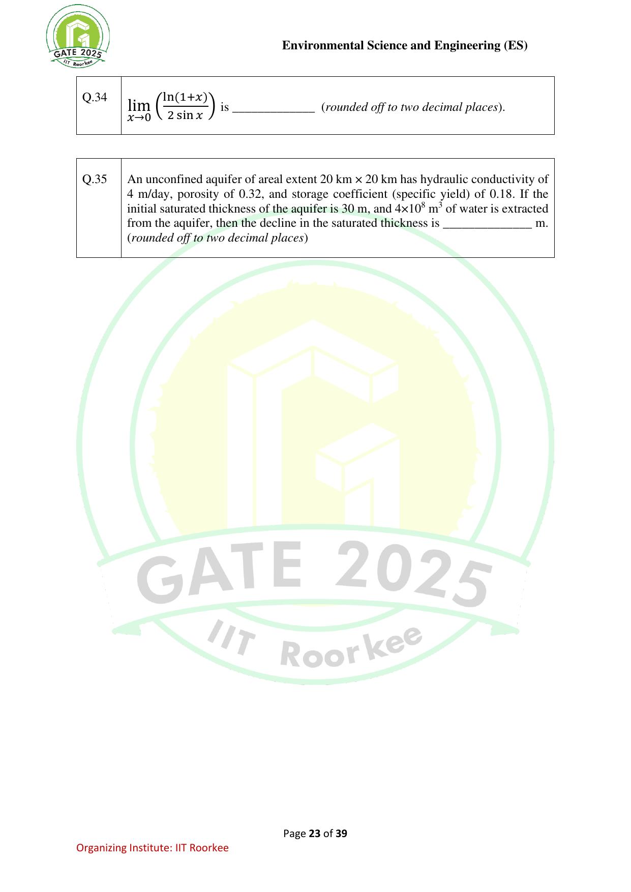 GATE 2025 Environmental Science & Engineering (ES) Question Paper - Page 23