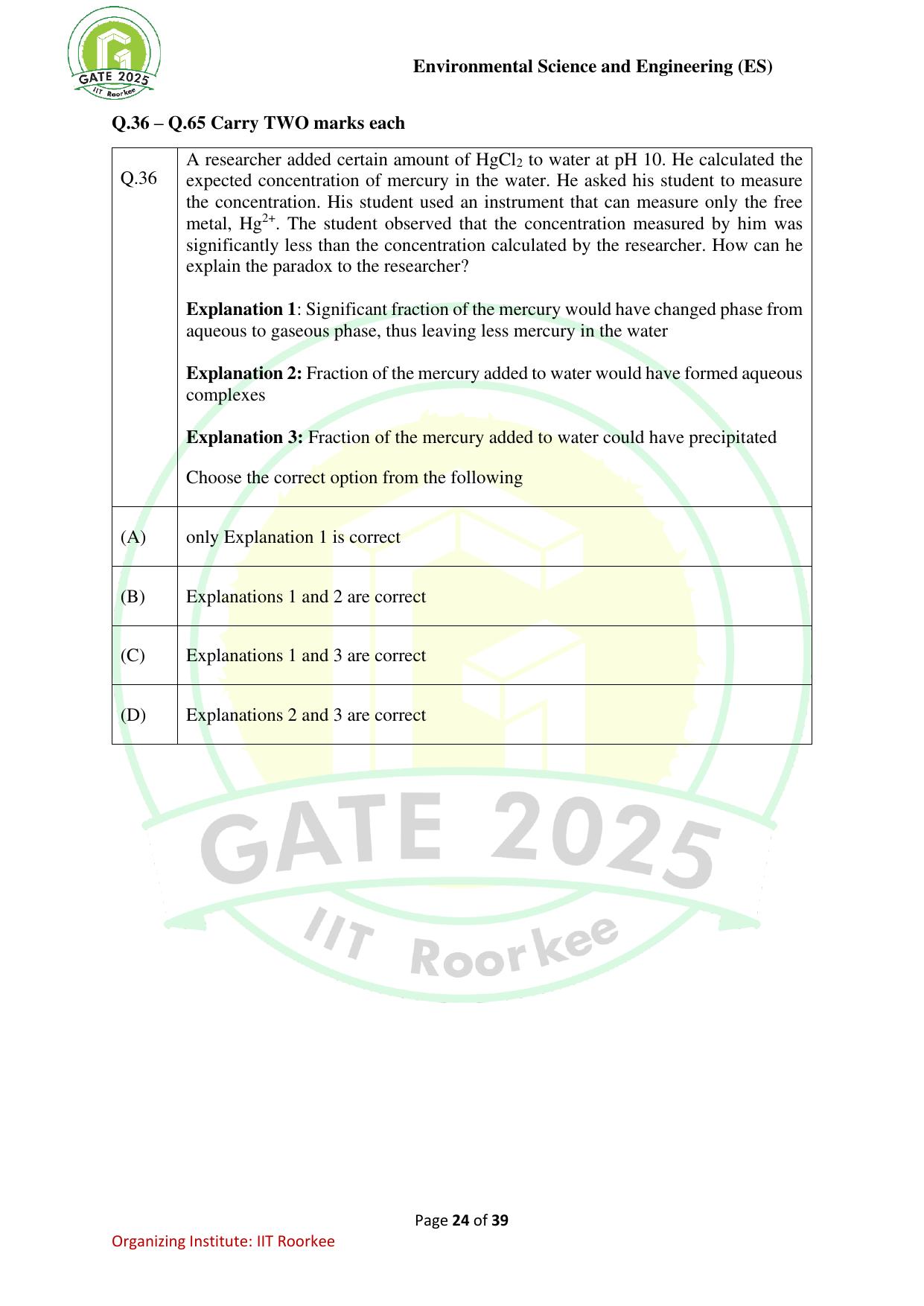 GATE 2025 Environmental Science & Engineering (ES) Question Paper - Page 24