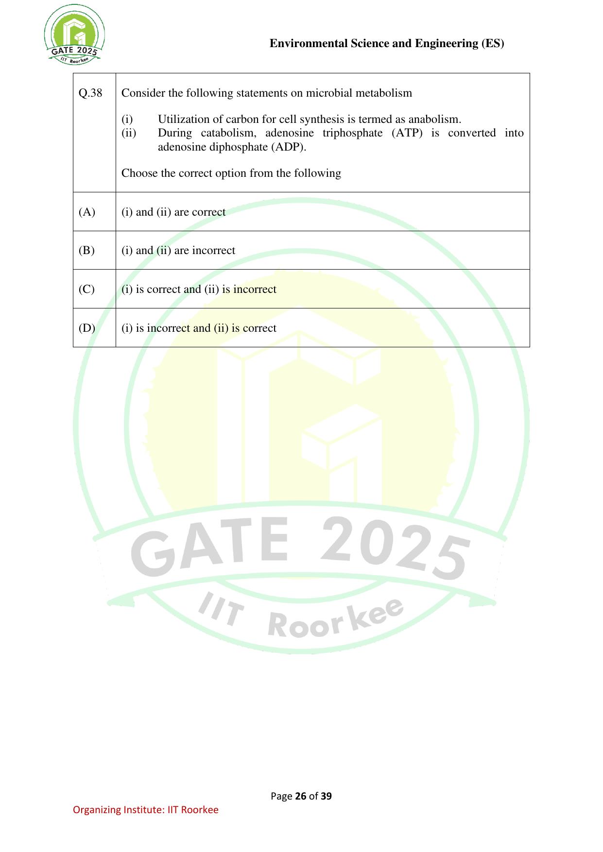 GATE 2025 Environmental Science & Engineering (ES) Question Paper - Page 26