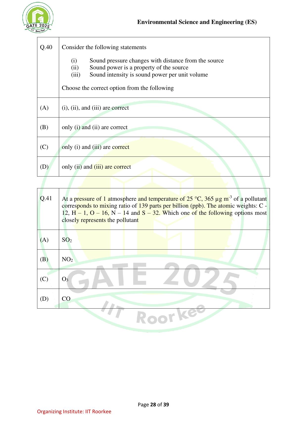 GATE 2025 Environmental Science & Engineering (ES) Question Paper - Page 28