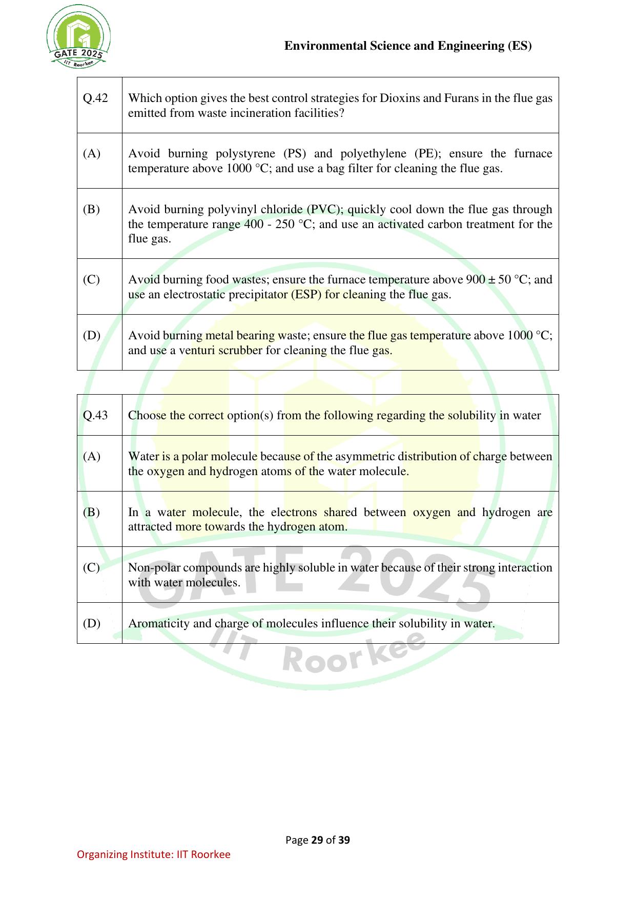GATE 2025 Environmental Science & Engineering (ES) Question Paper - Page 29