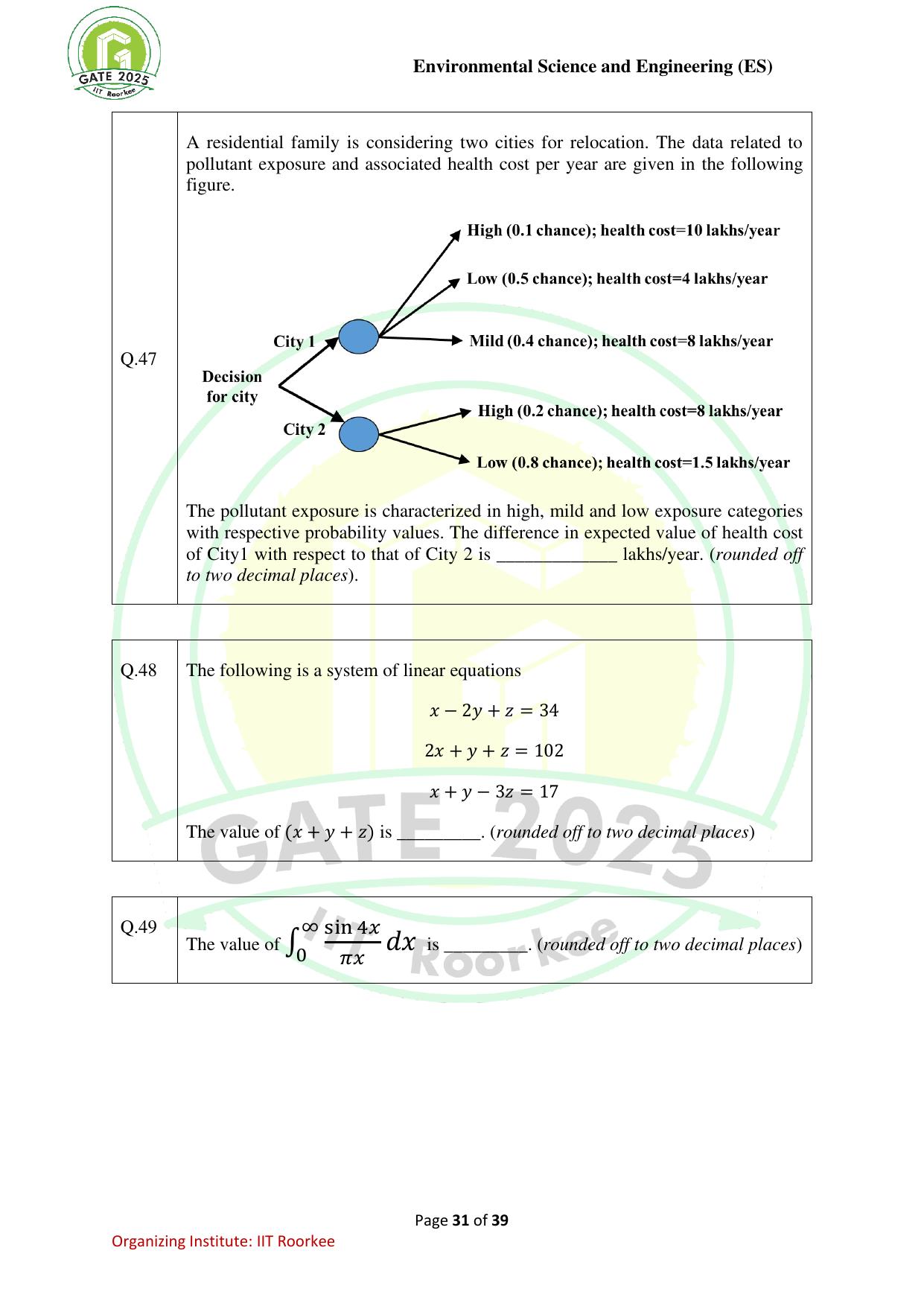 GATE 2025 Environmental Science & Engineering (ES) Question Paper - Page 31