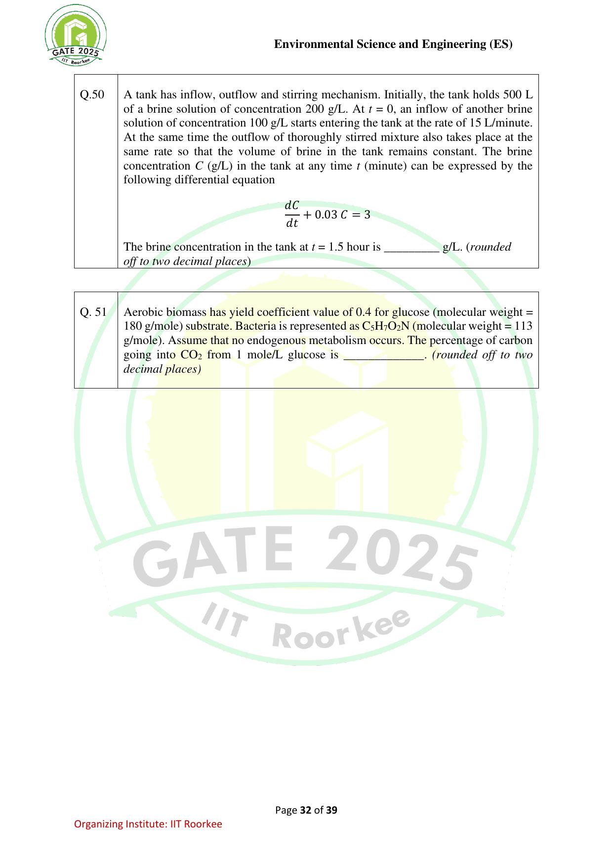 GATE 2025 Environmental Science & Engineering (ES) Question Paper - Page 32